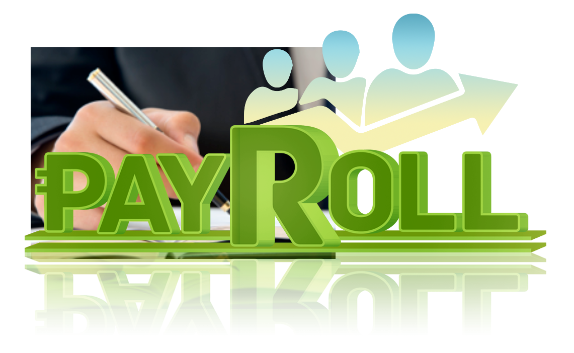 Payroll concept with hand and growth arrow.